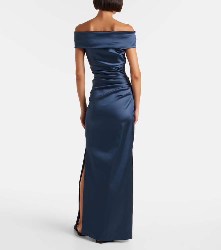 Max Mara Opaco Gathered Satin Gown In Blue