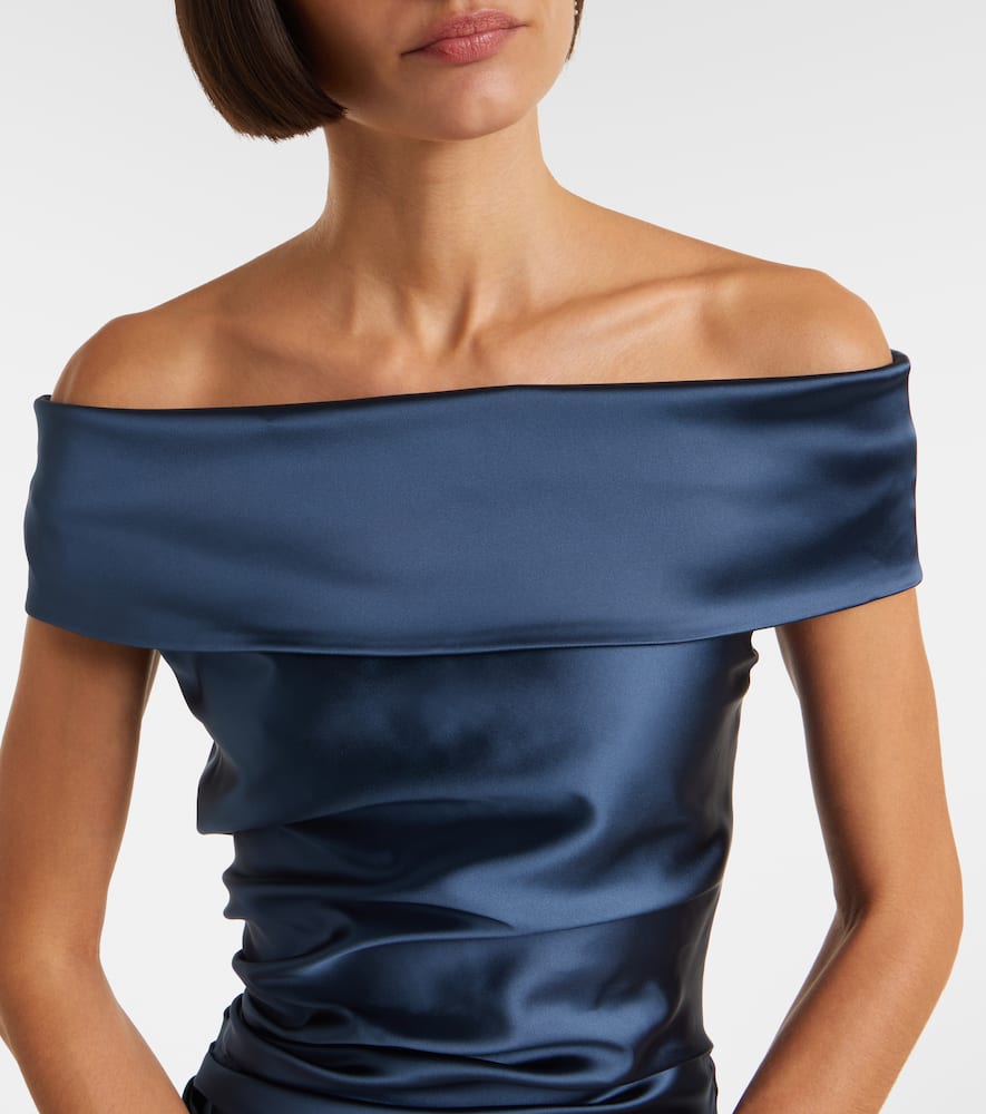 Max Mara Opaco Gathered Satin Gown In Blue