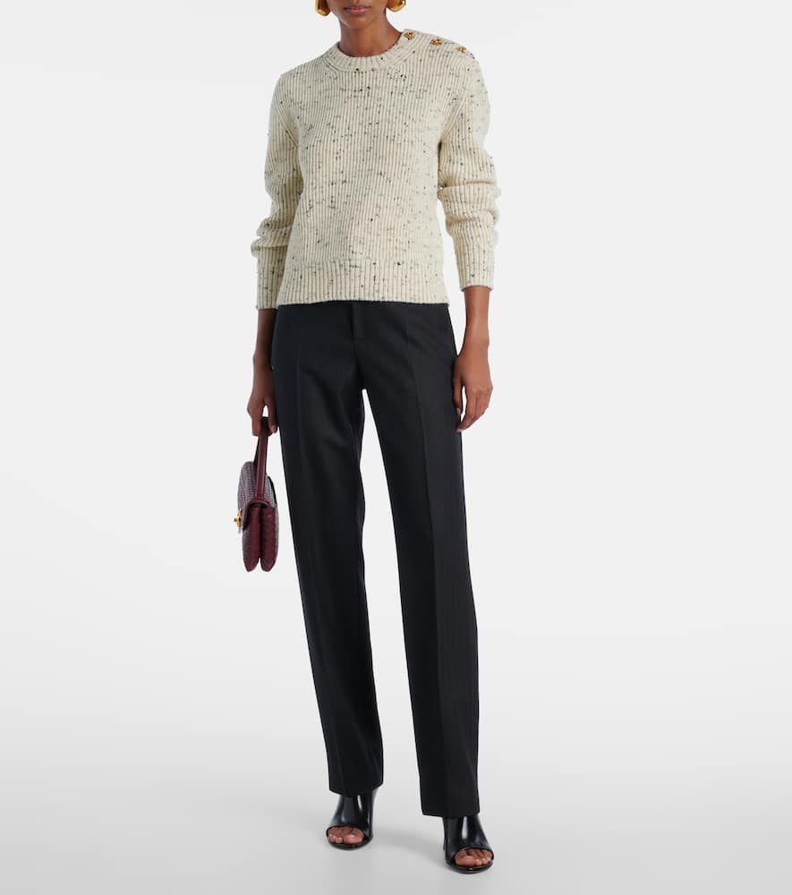 Bottega Veneta Button-detailed Ribbed Wool-blend Sweater In White