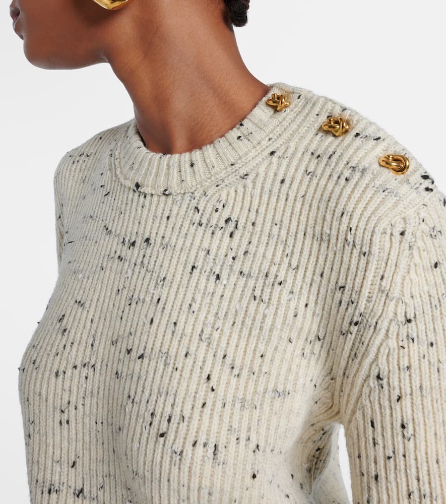Bottega Veneta Button-detailed Ribbed Wool-blend Sweater In White