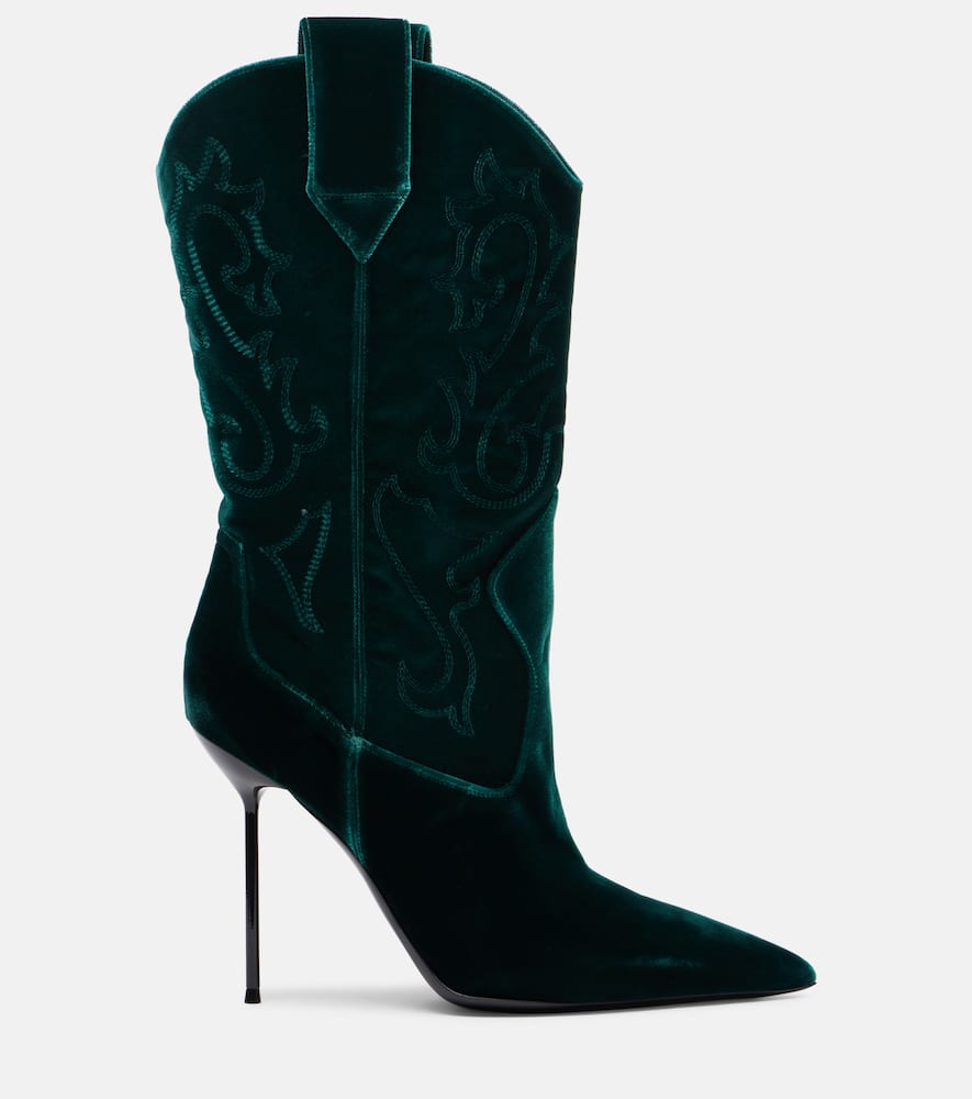 Paris Texas Lidia 105 Velvet Mid-calf Boots In Green