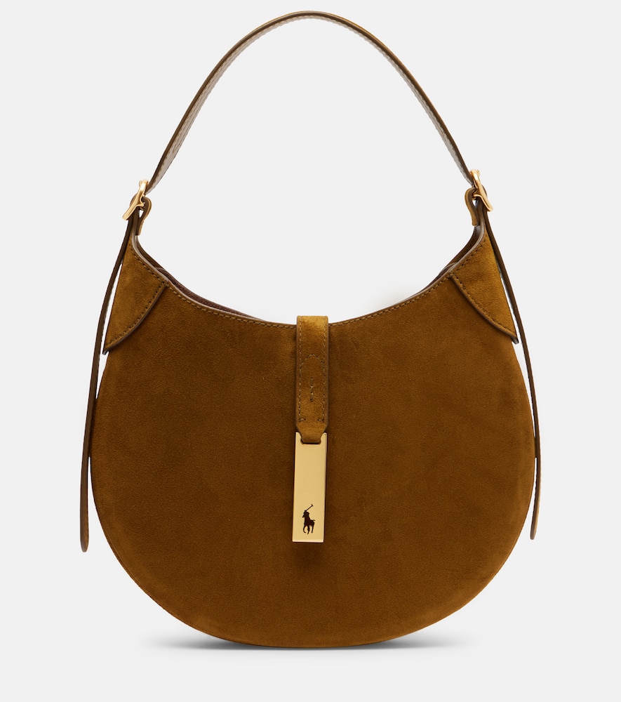Polo Ralph Lauren Polo Id Small Suede Shoulder Bag In Brown