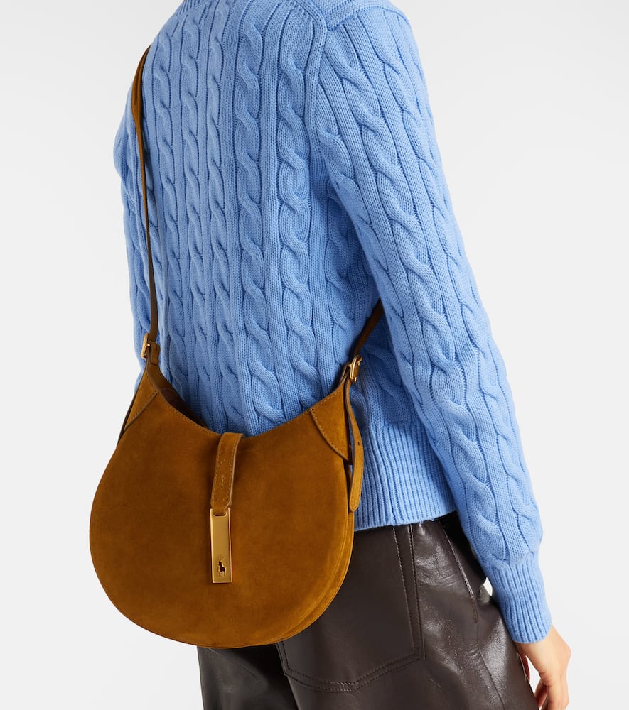 Polo Ralph Lauren Polo Id Small Suede Shoulder Bag In Brown