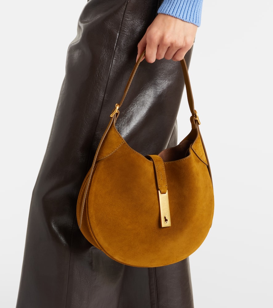 Polo Ralph Lauren Polo Id Small Suede Shoulder Bag In Brown