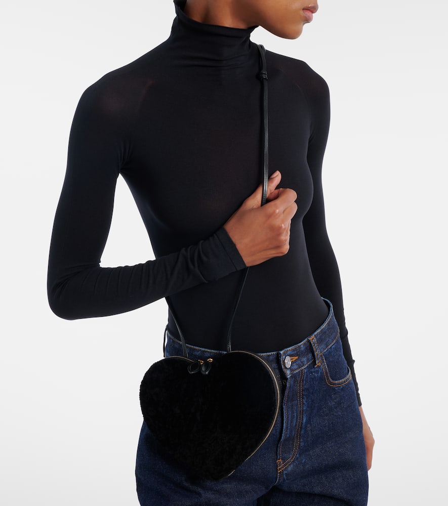 Alaïa Le Coeur Small Shearling Crossbody Bag In Black