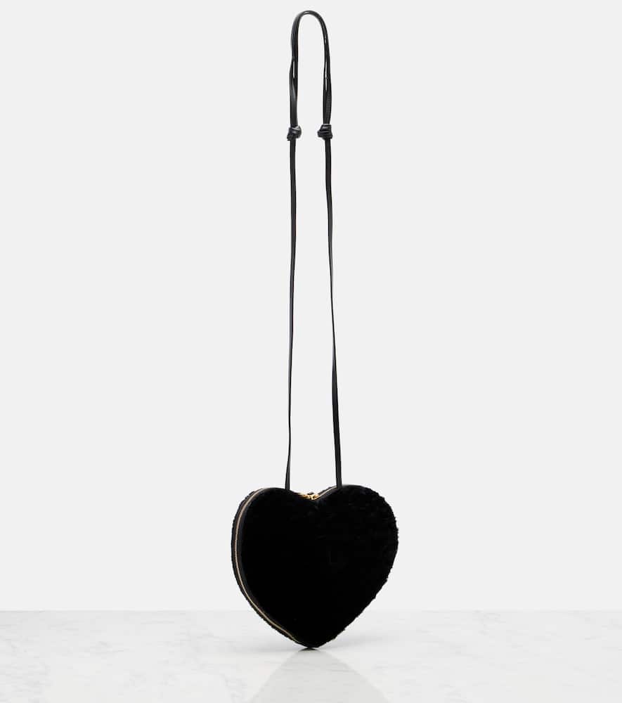 Alaïa Le Coeur Small Shearling Crossbody Bag In Black