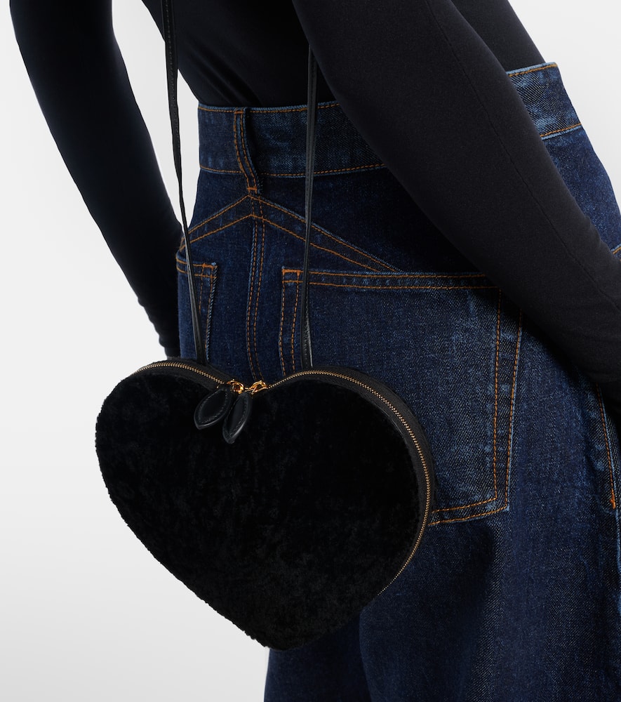 Alaïa Le Coeur Small Shearling Crossbody Bag In Black