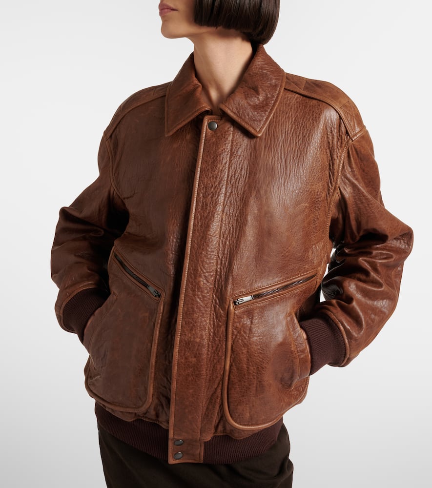 Saint Laurent Padded Leather Blouson Jacket In Brown