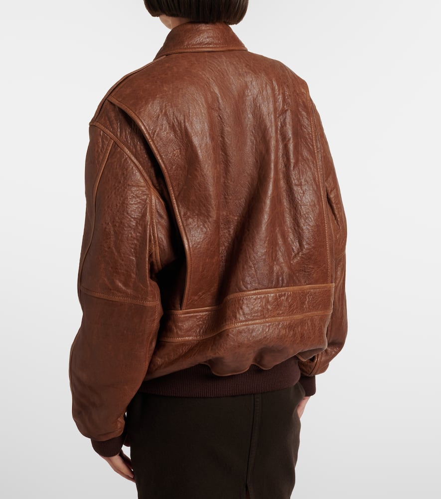 Saint Laurent Padded Leather Blouson Jacket In Brown