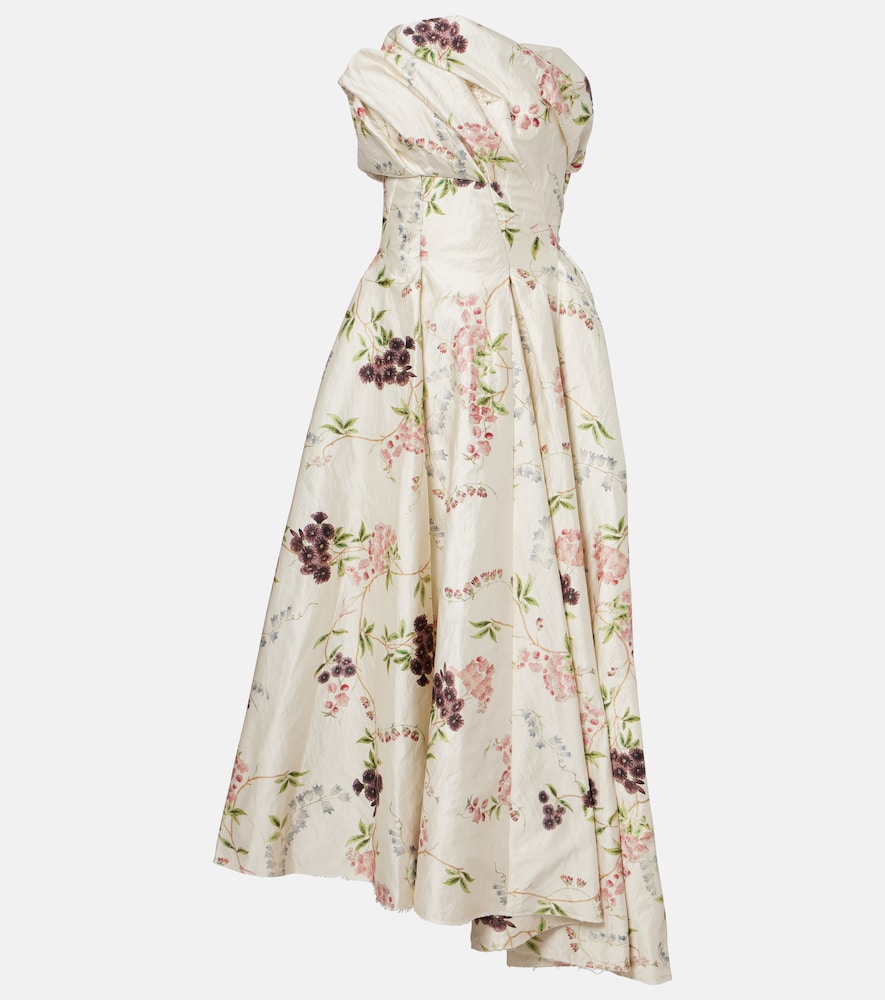 Erdem Draped floral satin cocktail dress