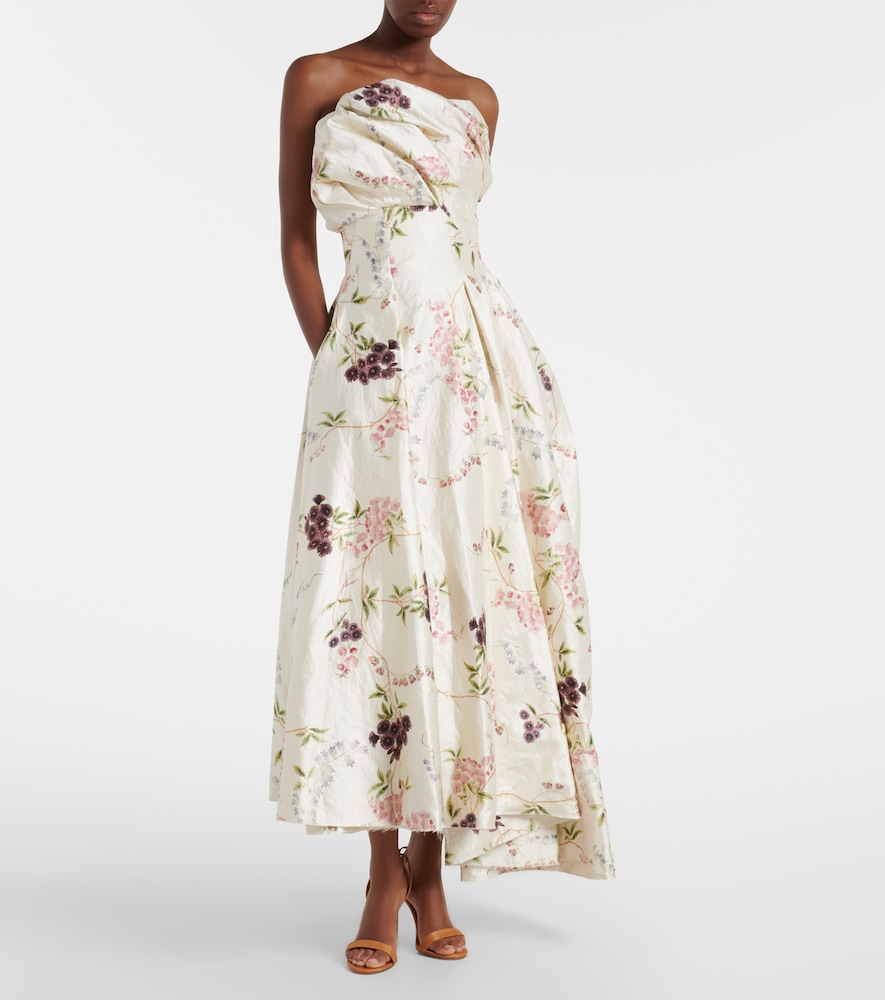 Erdem Draped floral satin cocktail dress