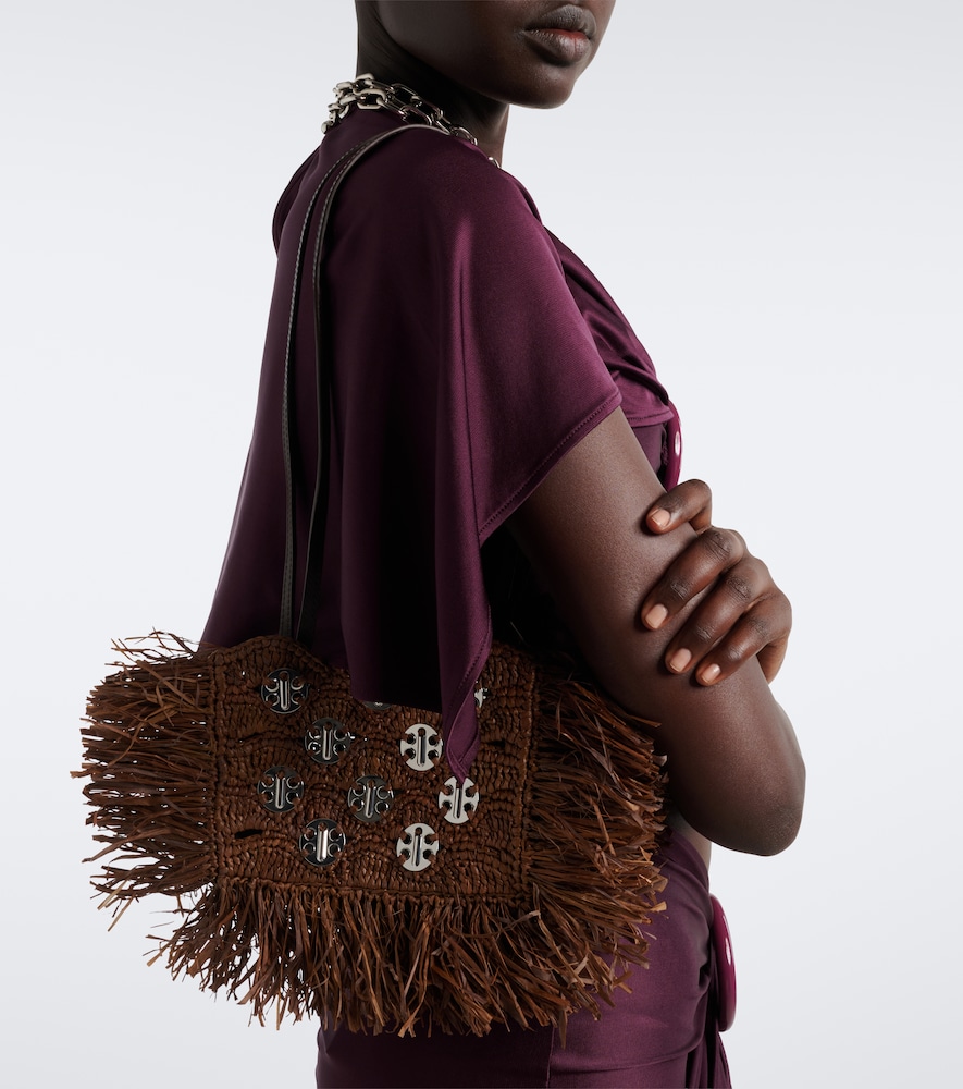 Embellished Raffia Shoulder Bag
