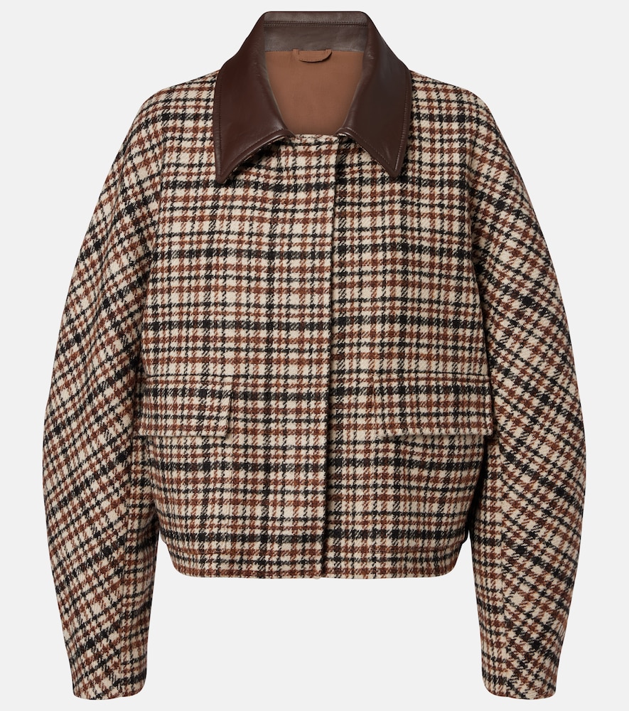 Jacke aus einem Wollgemisch mit Leder