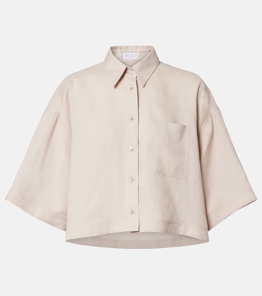 Brunello Cucinelli Oversized Linen Shirt In Brown