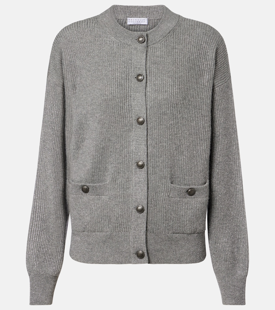 Brunello Cucinelli Women's Grey Cashmere-Blend Lame Cardigan UK Size 10 - Mytheresa