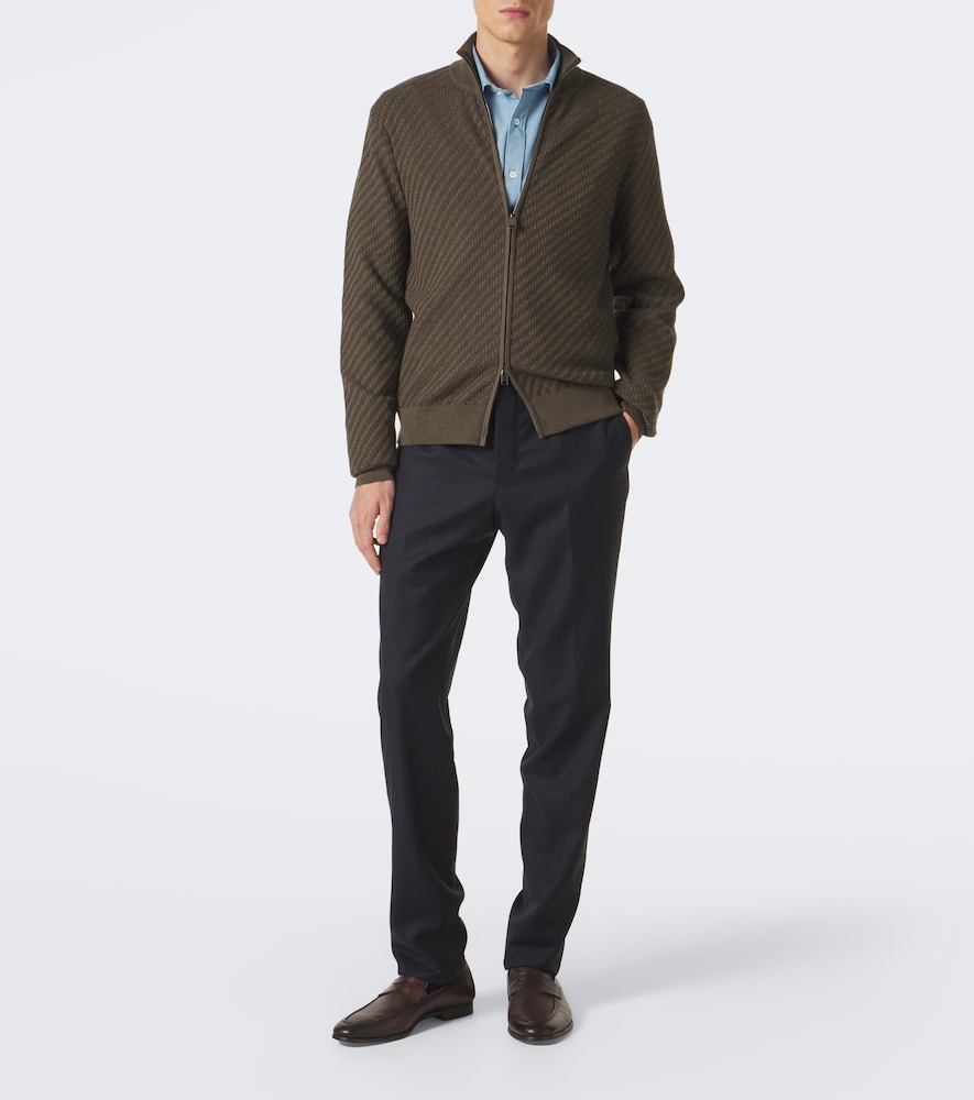 Cotton, Silk, And Cashmere Zip-Up Sweater