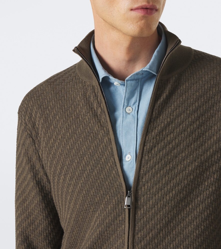 Cotton, Silk, And Cashmere Zip-Up Sweater