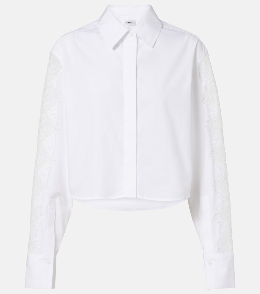 Simkhai Lace-trimmed cotton poplin shirt