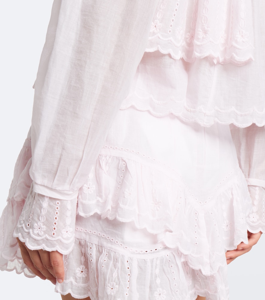 Kelmon Embroidered Ruffled Cotton Blouse