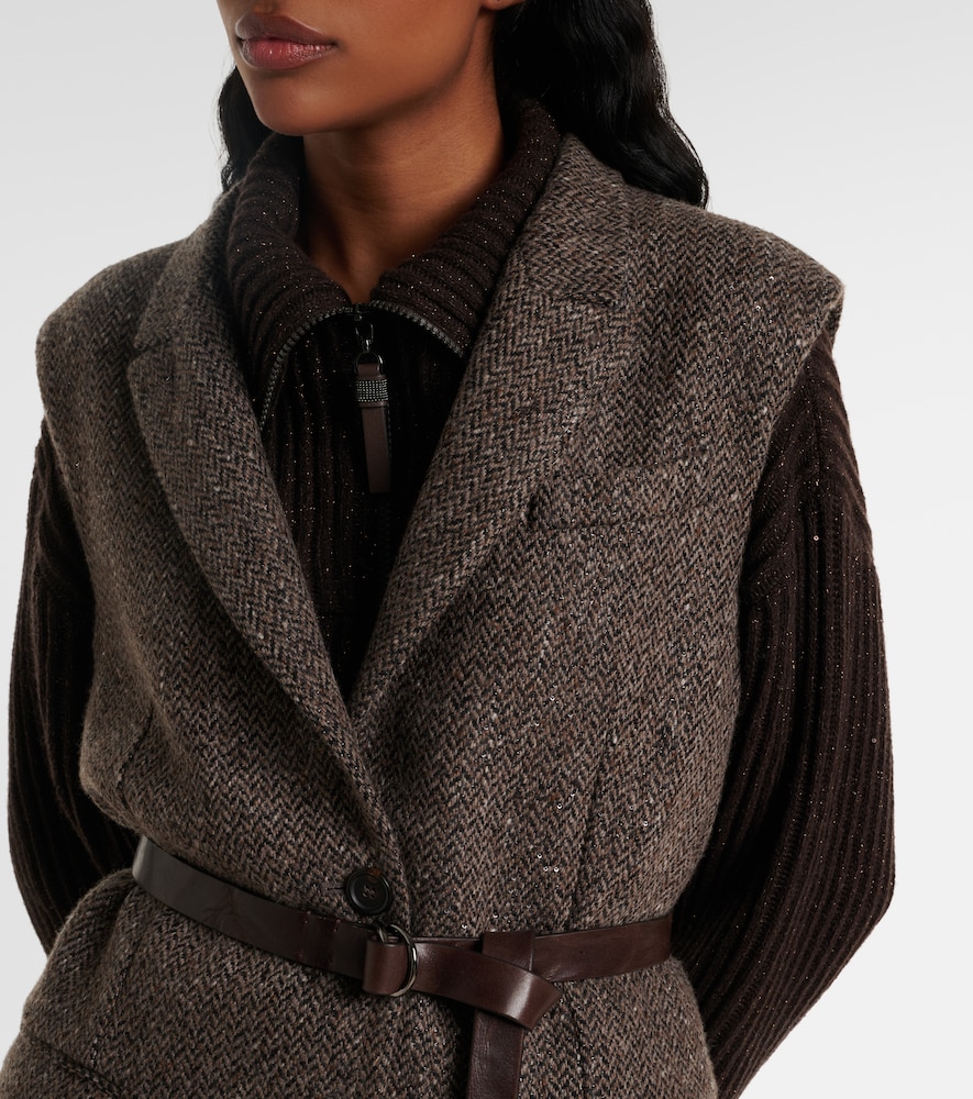 Monili Herringbone Sequined Wool-Blend Vest