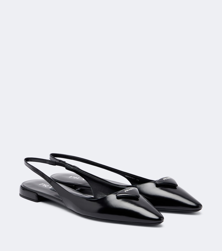 Prada Leather Slingback Ballet Flats In Black