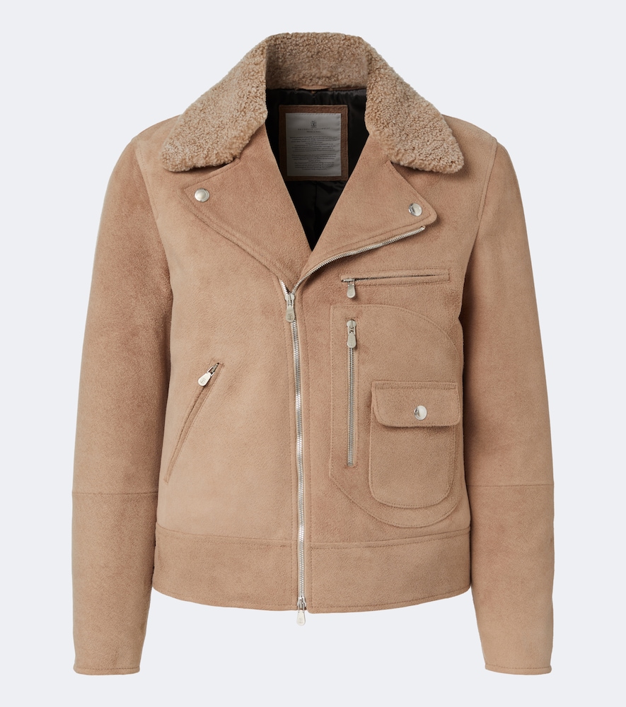 Bikerjacke aus Veloursleder mit Shearling