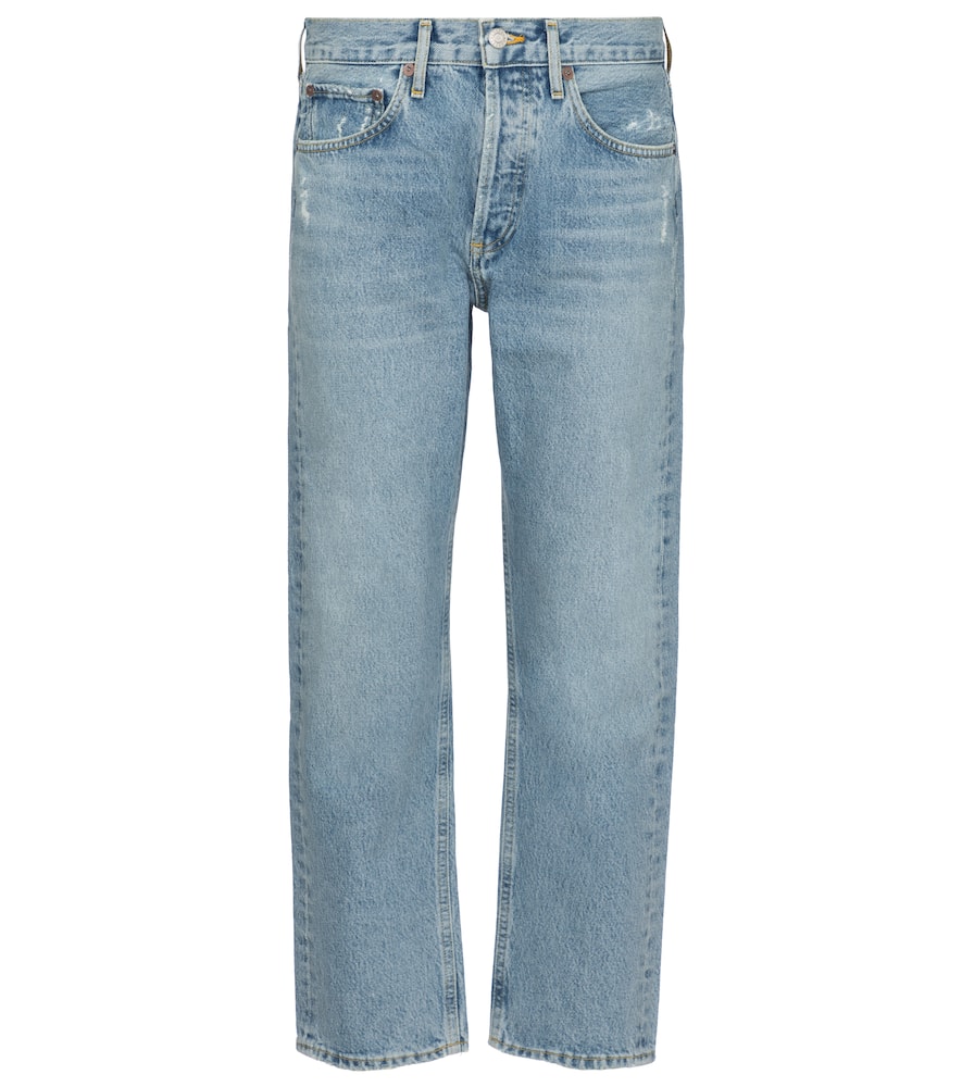 Agolde Light Blue Cropped Denim Pants With Frayed Hem In Blue