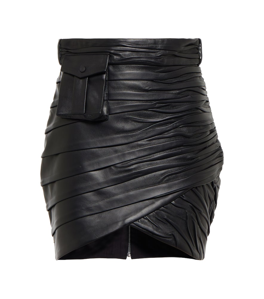 The Mannei Bordeaux pleated leather miniskirt