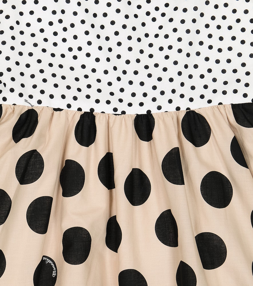 Monnalisa Polka Dot Printed Cotton Muslin Dress In Nero + Bianco