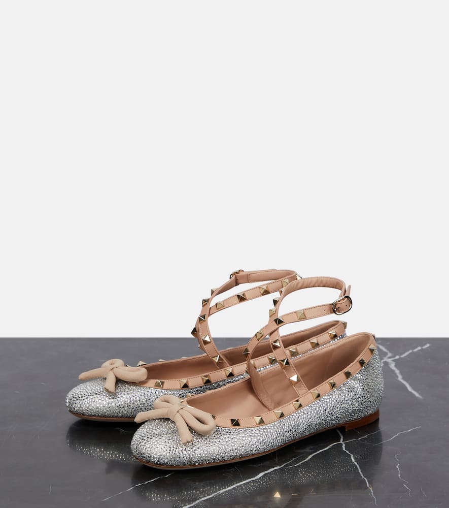 Valentino Rockstud Embellished Ballet Flats In Metallic