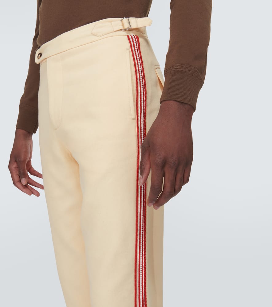 Bode Stria Beaded Cotton Straight Pants In White