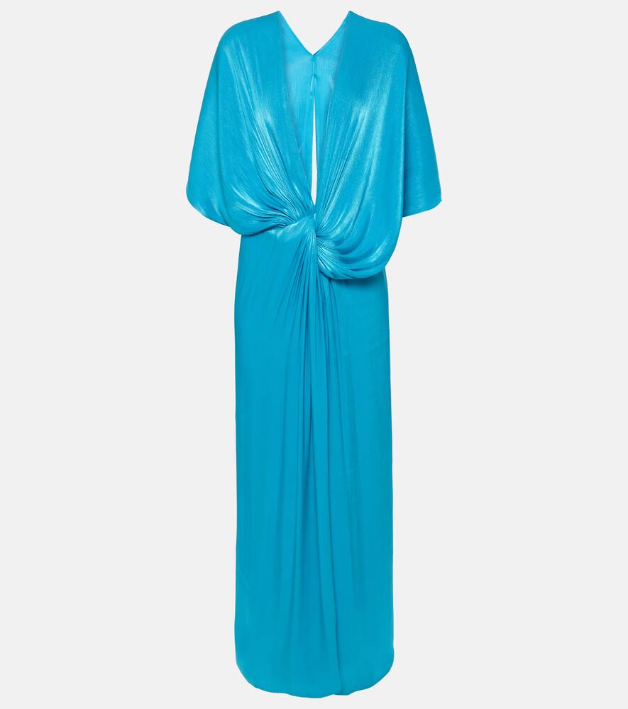 Costarellos Roanna draped lamé georgette gown