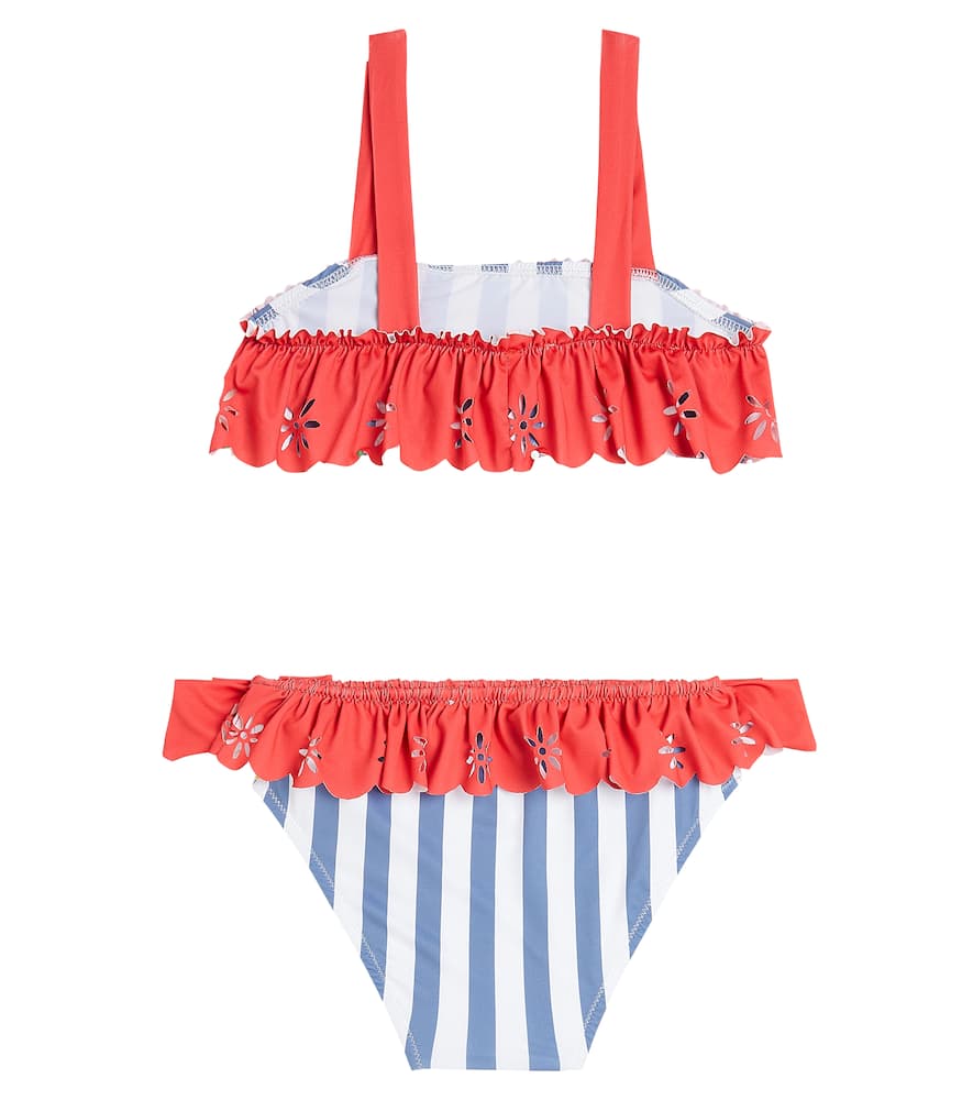 Patachou Striped Ruffled Bow-detail Bikini In Marine Stripes