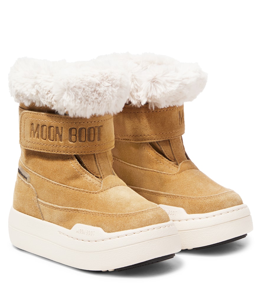 Moon Boot Girls Jr Strap Suede Boots In Brown