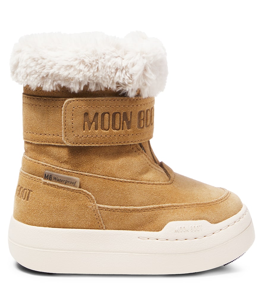 Moon Boot Girls Jr Strap Suede Boots In Brown