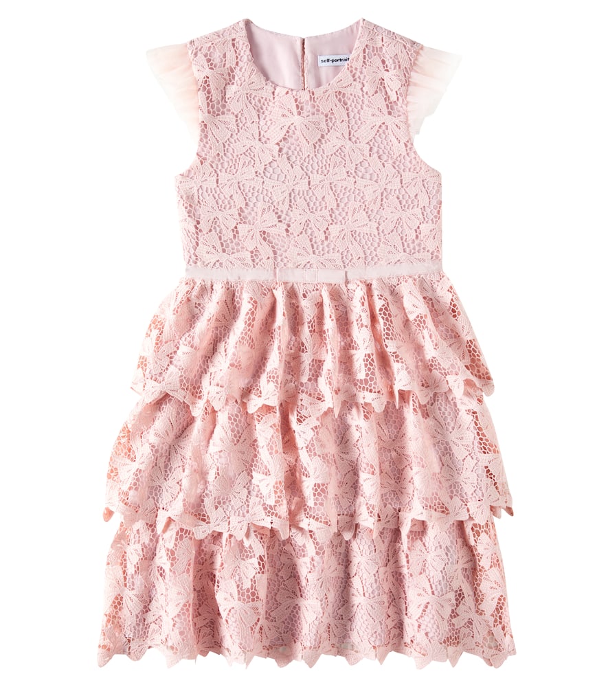 Self-portrait Bow-detail Tiered Lace Dress In Pink