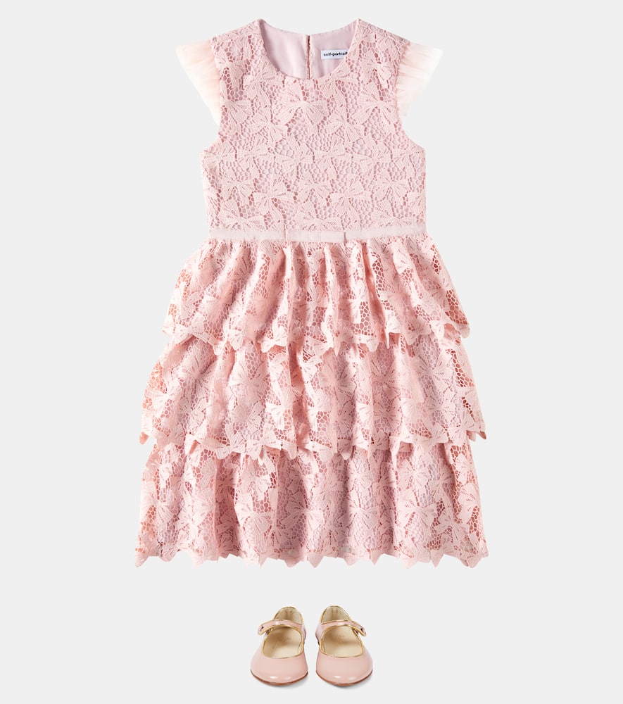 Self-portrait Bow-detail Tiered Lace Dress In Pink