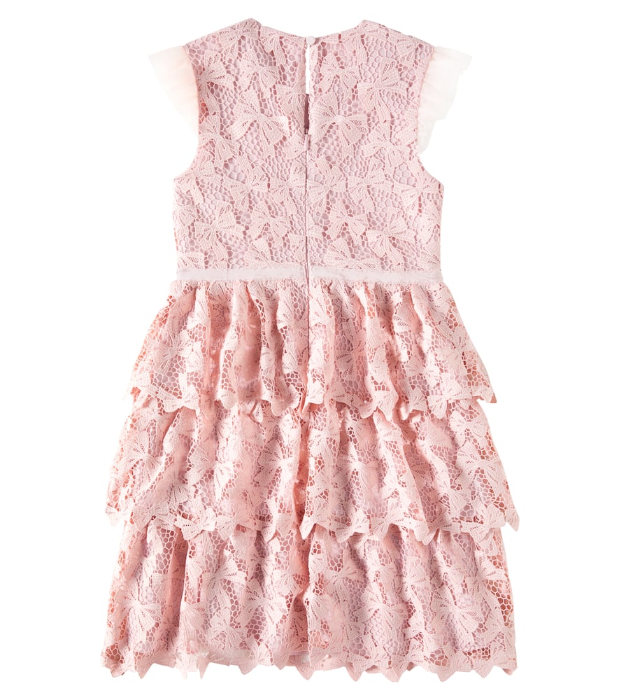 Self-portrait Bow-detail Tiered Lace Dress In Pink