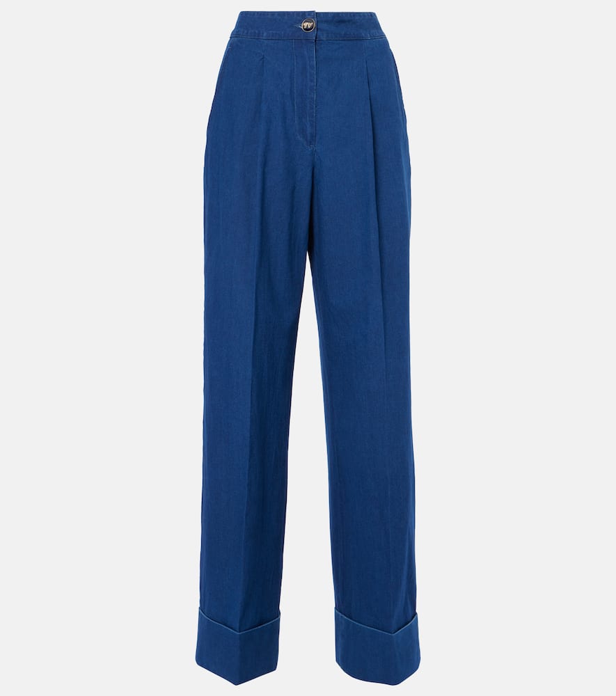 Valentino High-rise Pleated Wide-leg Jeans In Blue