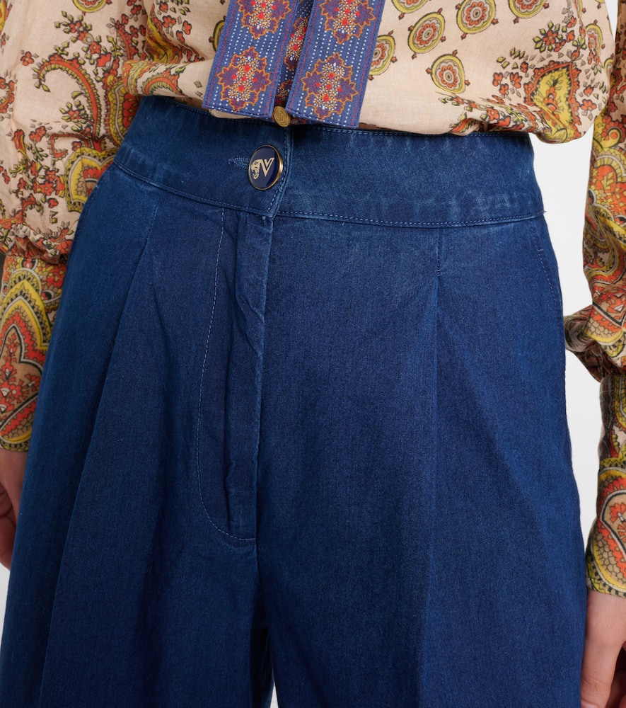 Valentino High-rise Pleated Wide-leg Jeans In Blue