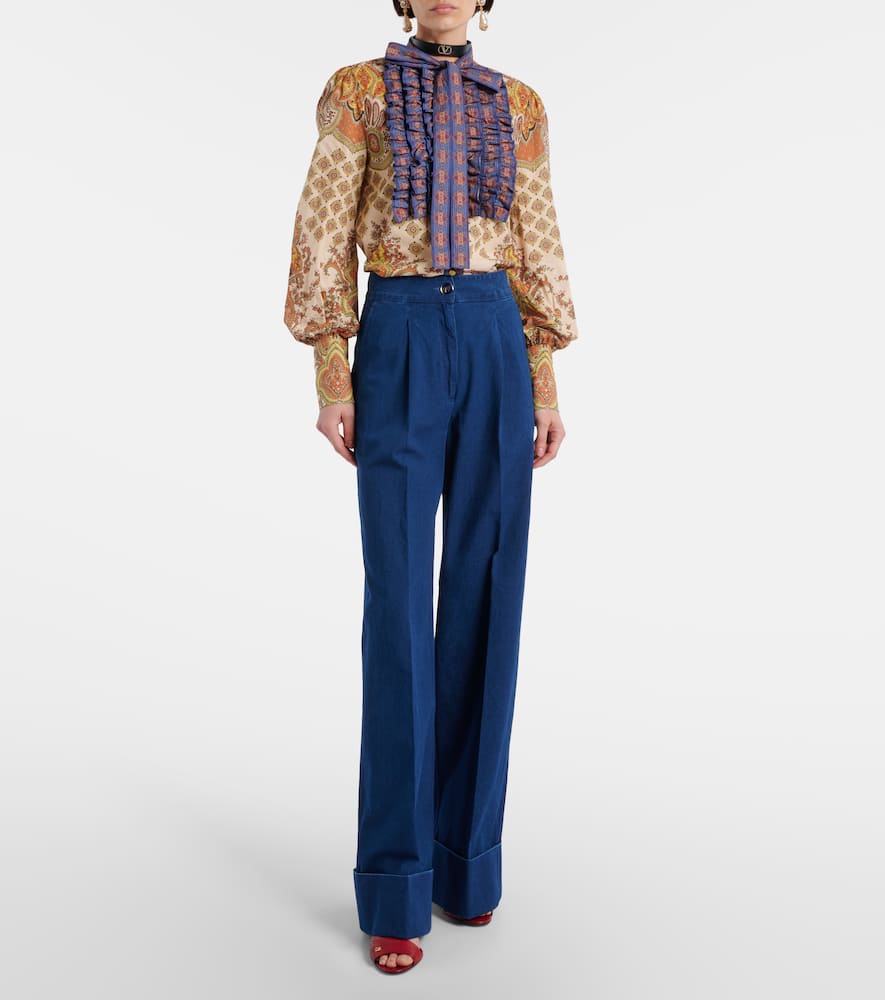 Valentino High-rise Pleated Wide-leg Jeans In Blue