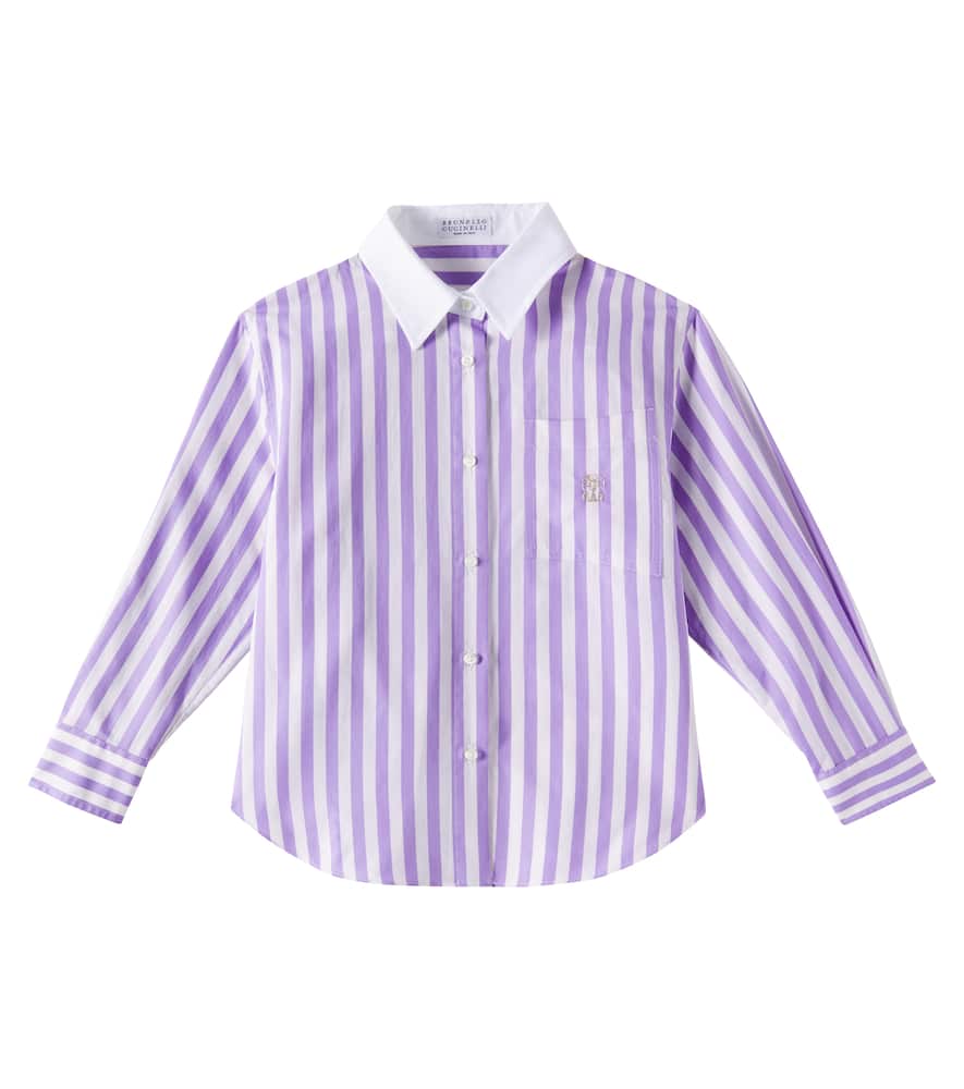 Brunello Cucinelli Striped Cotton And Silk Blouse In Beige