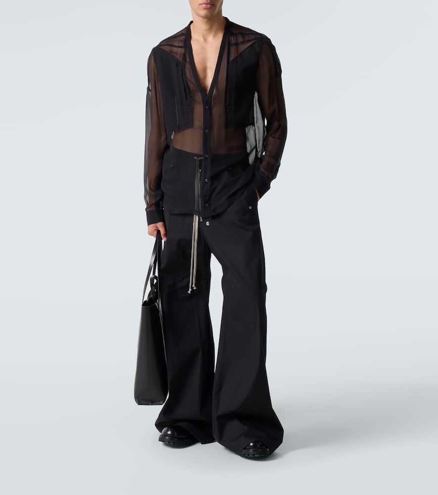 Rick Owens Mens Black Girded Larry Sheer Silk Shirt In Black