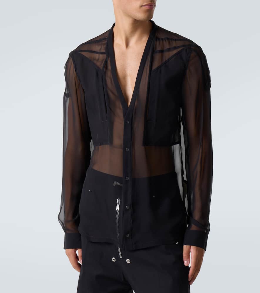 Rick Owens Mens Black Girded Larry Sheer Silk Shirt In Black