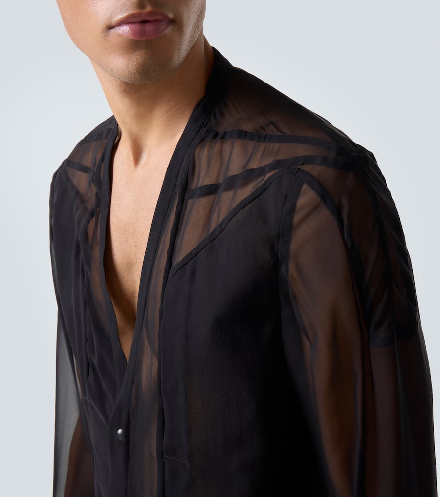 Rick Owens Mens Black Girded Larry Sheer Silk Shirt In Black