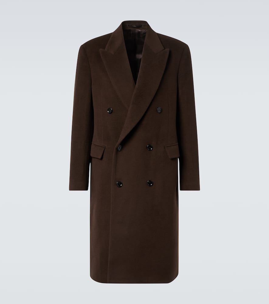Lardini Brooch-detail Double-breasted Coat In Brown