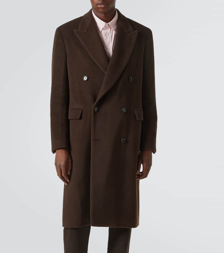 Lardini Brooch-detail Double-breasted Coat In Brown