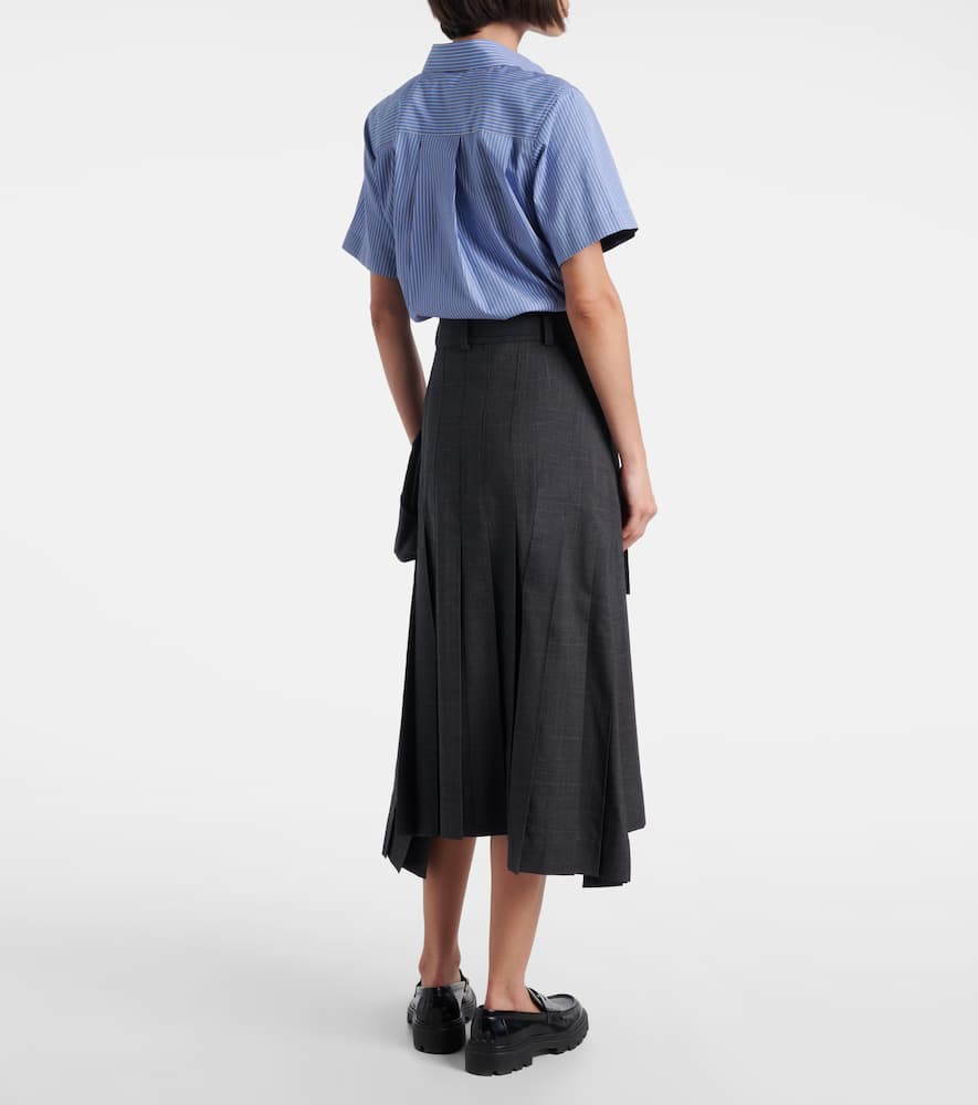 Sacai Prince Of Wales Check Wool Midi Skirt In Gray