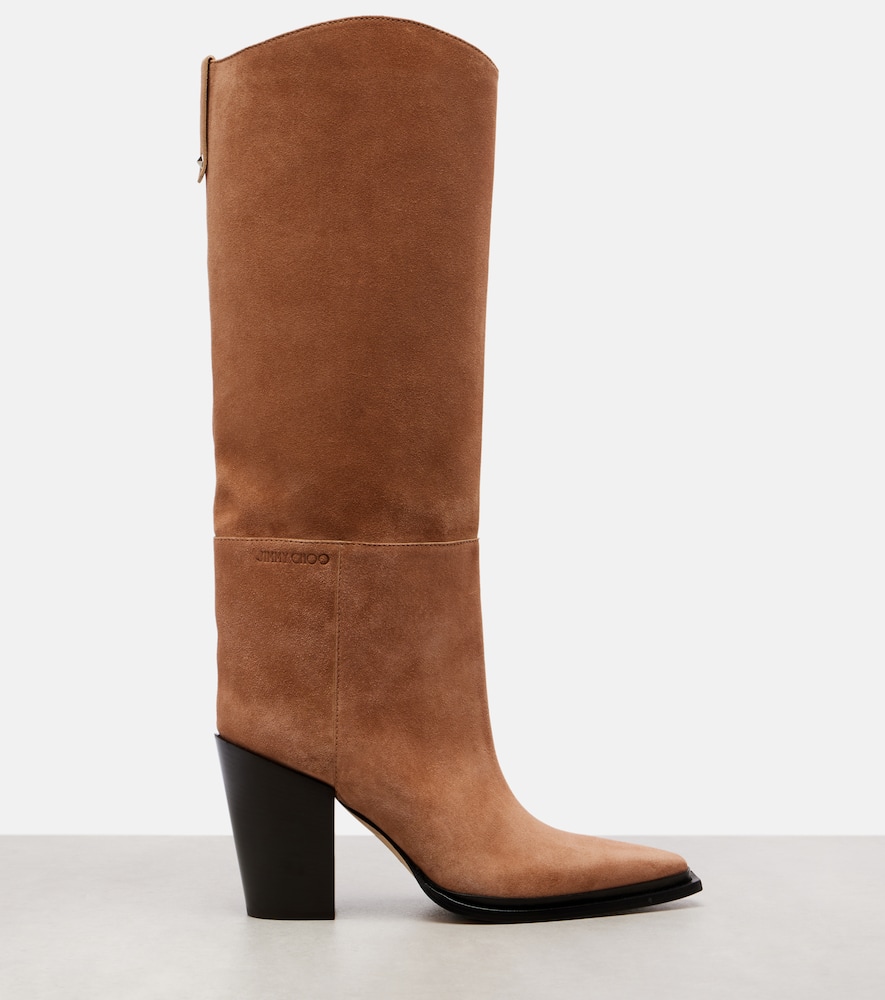 Jimmy Choo Cece 80 Suede Knee-high Boots In Brown