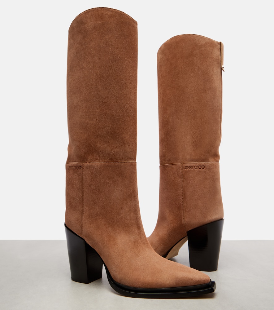 Jimmy Choo Cece 80 Suede Knee-high Boots In Brown
